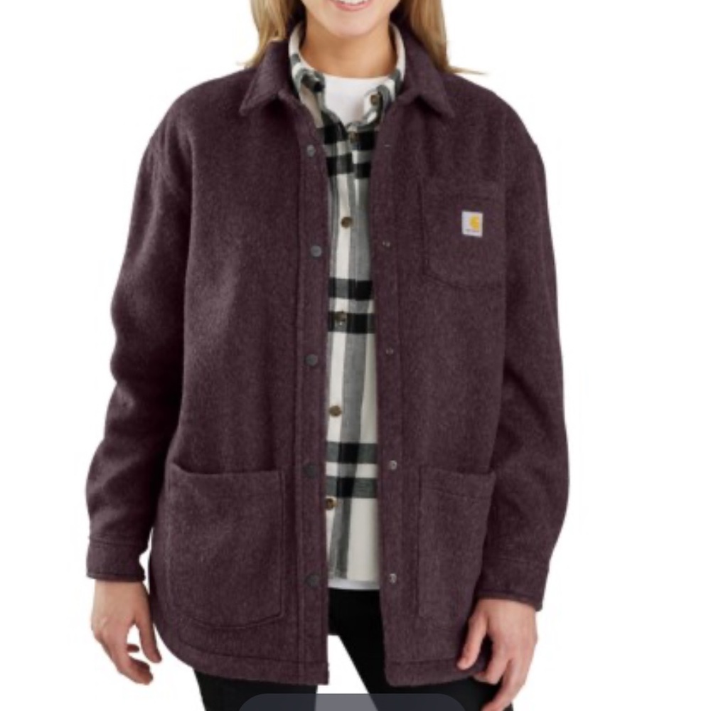 Carhartt Women's Loose Fit Fleece Shirt Jacket, BlackBerry Heather, 2XL‎